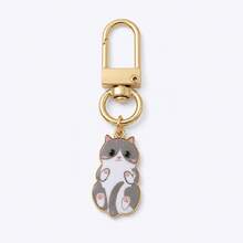 Miniso 1pc Cute Cat Keychain, Mini Kitten Pendant With Gold-Tone Lobster Clasp, Lightweight Bag Charm For Handbag, Backpack, Purse, Pouch And Keys, Cat Lover Gift, 4 Styles Available - Gray & White Cat - View 2