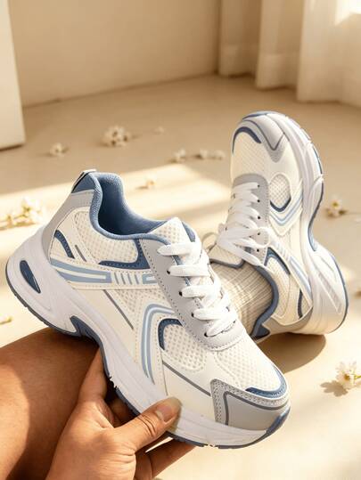 Sodalemon New Women's Casual Sports Shoes Preppy Style Chunky Sneakers Shoes White Sneakers Couple Style Round Toe Lace-Up Mesh Dual-Tone Breathable Versatile Deep Cut Fashion Print Graffiti College Style Student Shoes Outdoor Hiking Casual Shoes Commuter Shoes Runs Small One Size