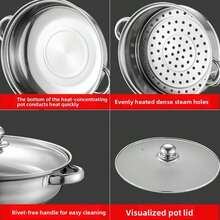 One Set Of Single-Layer, Double-Layer, And Triple-Layer Thickened Stainless Steel Steamer With A Glass Lid, A Multi-Functional Steamer Suitable For Hot Pot, Soup Pot, And Induction Cookers. - View 9