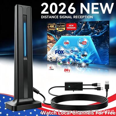 Upgraded HD Digital Television Antenna Indoor & Outdoor, 360° Stable Signal Reception, Enables 4K & 1080P Viewing, Picks Up Free Local Channels, Ideal For City And Country Home Digital TV Upgrade