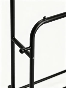 1pc Two-Tier Wheeled Iron Drying Rack, Freestanding Clothes Hanger For Household Use, Movable Balcony Garment Storage Rack - Black - View 8