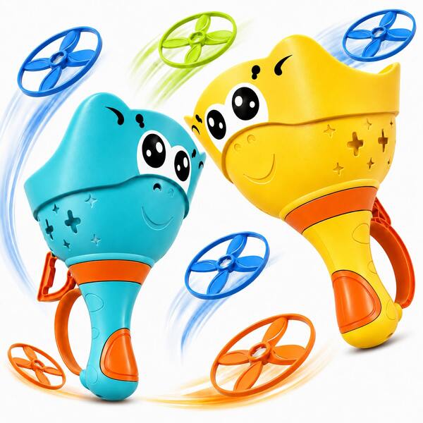 MQUDUO Kids Flying Disc Toy, Cute Pull-String Flying Disc Outdoor Parent-Child Toy, Includes 12 Flying Discs