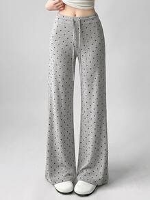 Never me Women's Polka Dot Print Drawstring Waist Wide Leg Sports Pants, Suitable For Daily Commute, Outdoor Jogging And Casual Wear - Grey - View 5