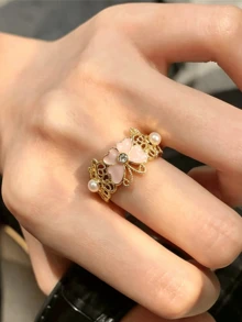 1pc Exquisite Butterfly Fan-Shaped Fashion Cute Style Copper Zirconia Multicolor Women's Open Ring, Suitable For Party, Gathering And Daily Outfit Accessory - Multicolor - View 7