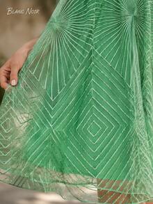 Fresh Green Geometric Embroidered Summer Midi Dress - 綠色 - 查看 9
