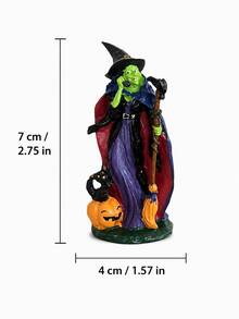 Estátua de Bruxa Assustadora Segurando Vassoura Decoração de Mesa Interna de Halloween Ornamento de Bruxa com Rosto Verde com Abóbora Gato Preto Decoração de Cena de Festa de Feriado Gótico para Casa Outono Lareira Estante de Livros Bandeja de Jantar - Chamada de bruxa - Visão 4
