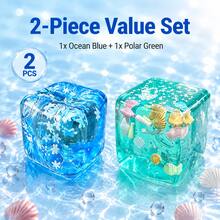 2pcs Transparent Square Squeeze Toy Set, Snowflake & Shell Design, Soft Stress Relief Building Blocks, Healing Hand Fidget Toys For Adults And Kids To Relieve Anxiety - Multi-color 2pc Set - View 1