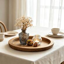 Elegant Round Wooden Decorative Tray, Aromatherapy Candle Holder Display Plate, Living Room Coffee Table Sundries Organizer, Desk Organizer For Students And Office Workers, Birthday Gift - Chestnut - View 2