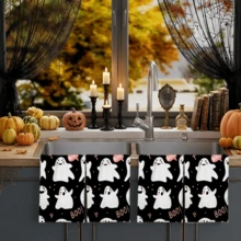 2/4/48pcs Halloween Series Black Background Pink Ghost Boo Pattern Printed Kitchen Towels - Super Soft, Highly Absorbent Polyester Tablecloths And Hand Towels, Perfect For Holiday Decor, Kitchen Decor, Party Decor. - Multicolor - View 3
