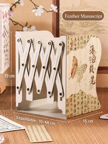 1pc Chinese Style Expandable Bookshelf, Foldable Desktop Book Organizer With Adjustable Bookends, Creative Bookshelf Stand, Suitable For Students, Middle School And High School, Office Desk Accessory, School And Office Supplies - Multiple Options Available - View 16