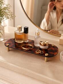 1pc 28cm Leopard Print Desktop Storage Tray Display Rack, Luxury Vintage Jewelry, Perfume, Cosmetics Organizer, Gold Leg Small Storage Rack, Suitable For Bedroom Vanity, Office, Desk Drawer, Entryway, Bedside Table And Bathroom Countertop, Multifunctional Furniture Storage Box, Hair Accessory Organizer And Daily Storage Tray, Help You Keep Your Desktop Organized For Back To School Season - Leopard Print - View 1