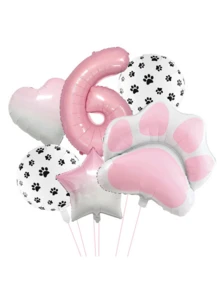 6pcs Animal Theme "Let's Pawty" Dog & Cat Paw Print Foil Balloons, 40 Inch Pink Number Birthday Party Decoration Balloons - Multicolor - View 15