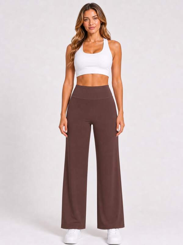 Pantalones de yoga de talle alto y pierna ancha para mujer, pantalones palazzo deportivos de pierna recta, suaves y elásticos, para gimnasio, pilates, viajes y uso diario.