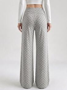 Never me Women's Polka Dot Print Drawstring Waist Wide Leg Sports Pants, Suitable For Daily Commute, Outdoor Jogging And Casual Wear - Grey - View 2