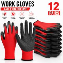 12 Pairs Crinkle Latex Coated Work Gloves, Red Large Unisex, Anti-Slip Wear-Resistant Breathable, For Warehouse Gardening Assembly Landscaping - Latex Coated Gloves - View 3