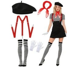 Halloween Clown Cosplay Costume Stage Performance Outfit Solid Color Beret Scarf Gloves Set 9/4/5 Pieces - Multicolor - View 7