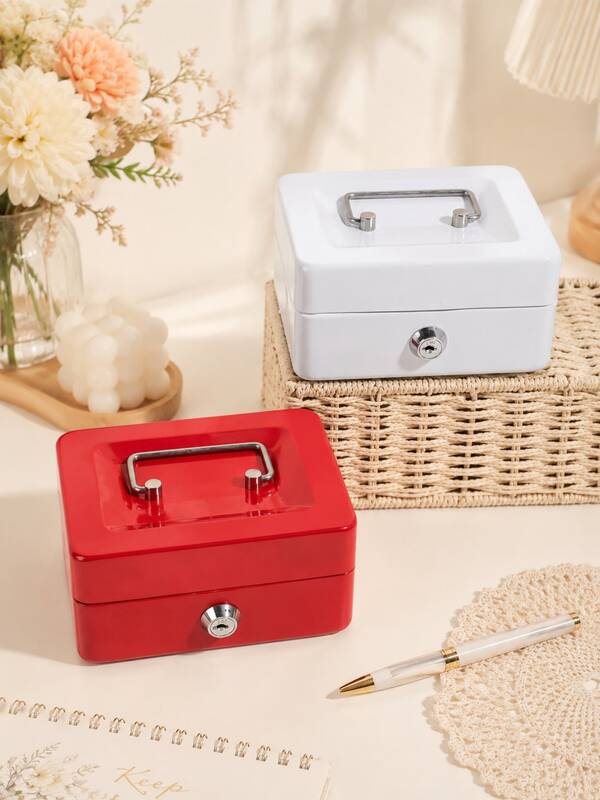 1 pieza Caja de efectivo portátil de metal - Con cerradura de llave y diseño de bandeja extraíble, una caja de dinero para almacenar cambio y monedas en casa, un ayudante práctico para ahorrar dinero