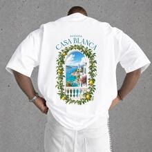T-Shirt Femme Blanc Coton Oversize Col Rond Manches Courtes Imprimé Médaillon Pâle Aux Citrons - 樣式1 - 查看 2