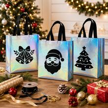 12 Pack Iridescent Christmas Gift Bags, 6 Designs Non-Woven Holiday Tote Bags With Handles, 20 X 25 X 10 Cm, Santa Snowman Tree Gingerbread Gift Bags For Christmas Party - 20x25x10cm - View 6