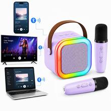 Mini Karaoke Machine, Portable Bluetooth Speaker & 2 Wireless Microphones | Karaoke Player Karaoke Microphone For Family Home Party Outdoor With HI-FI Sound | 5 Magic Sound | PA System | USB | TF | AUX - Violet Purple - View 1