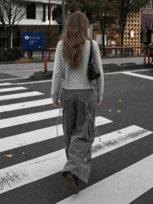 New Autumn/Winter Women's Polka Dot Pattern Lapel 2 In 1 Cardigan Sweater - Light Grey - View 2