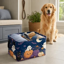 1pc Halloween Pumpkin Ghost Cat Pattern Storage Basket, Polyester Fabric Foldable Organizer Bin For Clothes Blankets Seasonal Decorations Closet Bedroom Home Storage - View 8