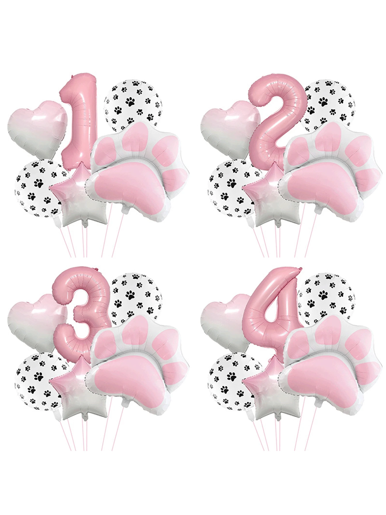 6pcs Animal Theme "Let's Pawty" Dog & Cat Paw Print Foil Balloons, 40 Inch Pink Number Birthday Party Decoration Balloons