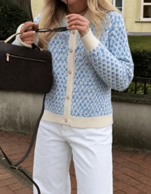 New Autumn/Winter Women's Vintage Floral Pattern Round Neck Cardigan Sweater Jacket - Baby Blue - View 3