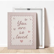 1pc Framed Canvas Baby Nursery Wall Art Decor, "You Are So Loved" Children's Artwork, Soft Pink Plaid Background With Heart And Wave Border, Bohemian Style Baby Girl Nursery Decor, Ready To Hang Framed Painting, Suitable For Toddler Bedroom, Playroom, Classroom, Baby Shower Gift, Little Baby Gift, Love And Affirmation Themed Artwork, Soft Pastel Color Palette Aesthetic, Modern Whimsical Style Children's Room Accent Decor - Multicolor - View 4