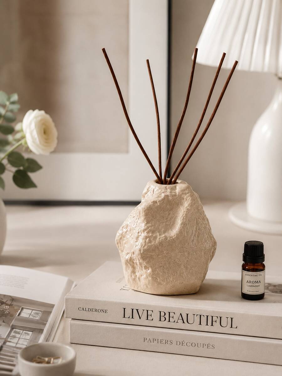 1pc/2pcs Wabi Sabi Asymmetrical Rock-Shaped Reed Diffuser Bottle, Textured Stone Aromatherapy Oil Container, Empty Fragrance Vase, Suitable For Home Bedroom Bathroom Desktop Decor, Minimalist Housewarming Gift - Vintage Stone Aroma Diffuser Bottle - View 1