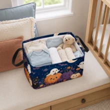 1pc Halloween Pumpkin Ghost Cat Pattern Storage Basket, Polyester Fabric Foldable Organizer Bin For Clothes Blankets Seasonal Decorations Closet Bedroom Home Storage - View 5