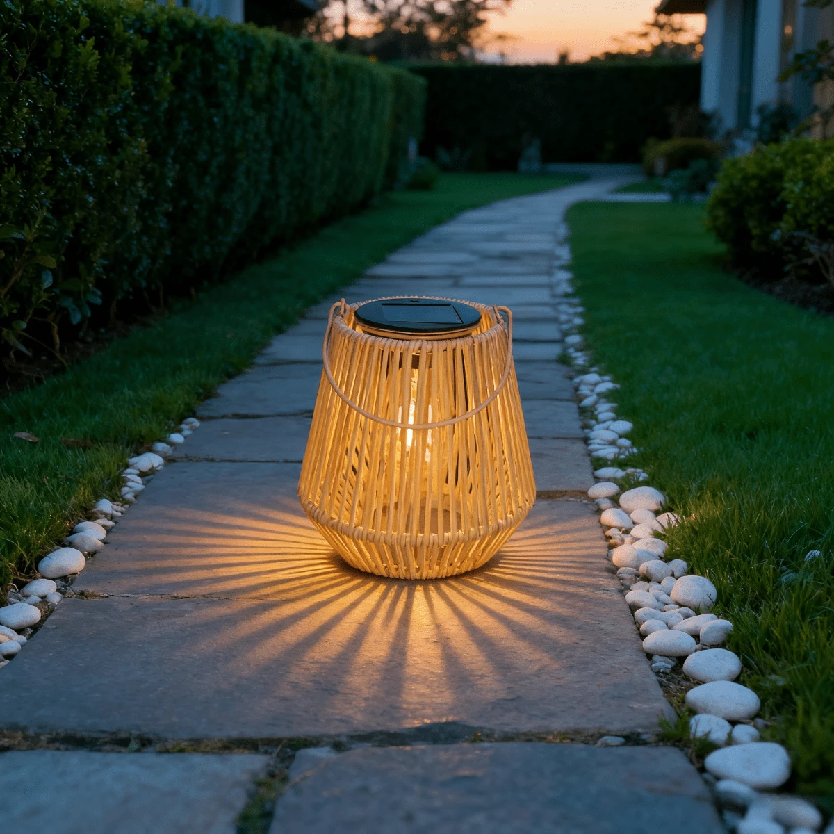 1 buah Lentera Surya Anyaman Rotan dengan Pegangan, Lampu LED Gantung Luar Ruangan Tahan Air, Lampu Suasana Retro Boho untuk Taman, Balkon, Teras, Halaman, Dekorasi Pernikahan - Anyaman bambu vertikal - View 1