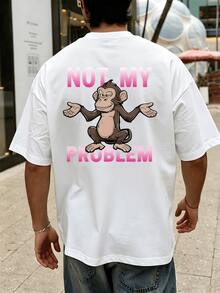 Affen Motiv mit Nicht mein Problem Statement Herren TShirt Streetwear Print Kurzarm Sport Casual Shirt Bequemes Design Alltag und Freizeit - Blanc - Voir 2