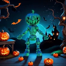 New Halloween Pumpkin Skeleton 3D Printed Jointed Movable Glowing Ornament Decor Model - Multicolor - View 4