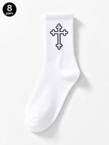1/2/5/8/10/20 Pairs Men's All-Season Versatile Comfortable Minimalist Black & White Solid Color Mid-Calf Socks - Multicolor - View 12
