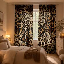 2pcs Leopard Print Decorative Curtains, No-Drill Rod Pocket Design, Easy Installation And Removable, Polyester Material, Vintage Animal Fur Pattern Bedroom Living Room Curtains, Perfect For Living Room, Bedroom, Cafe, Kitchen, Home Decor - Multicolor - View 7