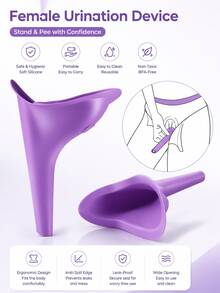 Portable Women's Urination Device, Soft Silicone Material Standing Urinal, Leak-Proof And Splash-Proof Design, Easy To Clean And Foldable, Essential For Outdoor Travel And Camping - A - View 1