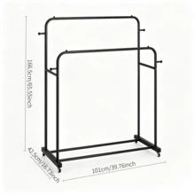 1pc Freestanding Mobile Clothes Rack. Double Hanging Rods Expand Garment Hanging Space. Equipped With A Bottom Storage Shelf And Universal Casters. Suitable For Both Drying And Storage In Bedrooms And Balconies. - A - View 6