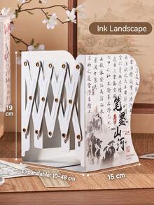 1pc Chinese Style Expandable Bookshelf, Foldable Desktop Book Organizer With Adjustable Bookends, Creative Bookshelf Stand, Suitable For Students, Middle School And High School, Office Desk Accessory, School And Office Supplies - Multiple Options Available - View 15