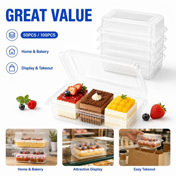 50 PIEZAS/100 PIEZAS Cajas de repostería transparentes con tapas abatibles, contenedores de panadería apilables y transparentes para pasteles, galletas, brownies, macarons, postres, fiestas, regalos y para llevar