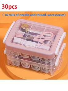 30pcs Sewing Kit Set, Portable Large 3-Layer Sewing Box For Home Mending, Portable 3-Layer Sewing Bag With Transparent Storage Box Fabric Organizer Sewing Storage - A - View 7