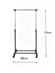 1pc Two-Tier Wheeled Iron Drying Rack, Freestanding Clothes Hanger For Household Use, Movable Balcony Garment Storage Rack - Black - View 11
