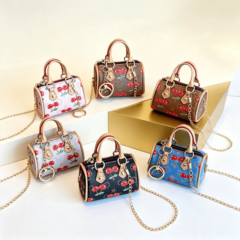 1pc New Mini Coin Purse Pillow Bag, Cherry Series, Classic Pattern Crossbody Bag, Small Mini Daily Wallet, Fashionable Mini Handbag Gift - Cherry Monogram Pillowcase - Denim Blue - View 1