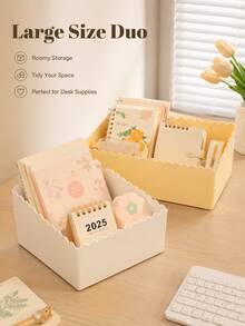 1pc & 2pcs Packs Hot Stackable Wave Edge Desktop Storage Box, Plastic Cosmetic & Stationery Organizer Bin, Household Sundry Container, Office Supplies, Back To School Must-Have - Multiple Styles - View 4