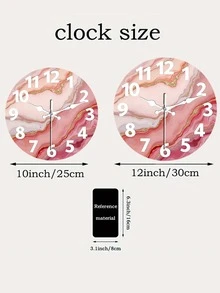 1pc 10/12 Inch Round Wooden Wall Clock, Pink & Gold Marble Design, Silent Quartz Movement, Battery Powered (AA Battery Not Included), Suitable For Bedroom, Kitchen, Study, Garage Or Living Room - Multicolor - View 6
