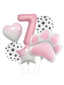 6pcs Animal Theme "Let's Pawty" Dog & Cat Paw Print Foil Balloons, 40 Inch Pink Number Birthday Party Decoration Balloons - Multicolor - View 11