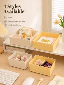 1pc & 2pcs Packs Hot Stackable Wave Edge Desktop Storage Box, Plastic Cosmetic & Stationery Organizer Bin, Household Sundry Container, Office Supplies, Back To School Must-Have - Multiple Styles - View 2