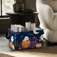 1pc Halloween Pumpkin Ghost Cat Pattern Storage Basket, Polyester Fabric Foldable Organizer Bin For Clothes Blankets Seasonal Decorations Closet Bedroom Home Storage - View 6