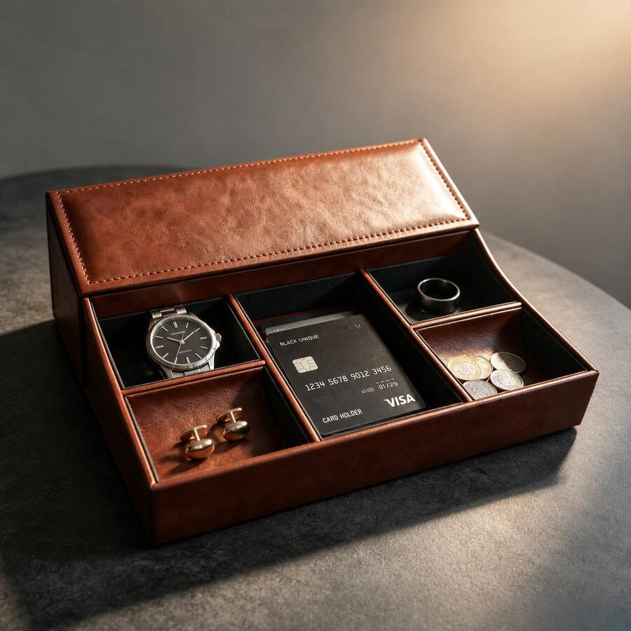 KYPHIREL BISON DENIM Watch Box, 6-Slot Watch Travel Case - Artificial PU Leather Men's Watch Storage Box And Jewelry Organizer, Secure Travel Case, Brown, Size 27.5*23*5.5cm - Multicolor - View 1