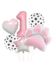 6pcs Animal Theme "Let's Pawty" Dog & Cat Paw Print Foil Balloons, 40 Inch Pink Number Birthday Party Decoration Balloons - Multicolor - View 16